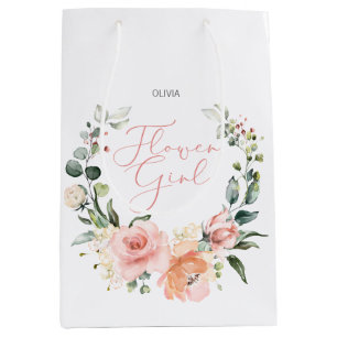 Sac Cadeau Moyen Floral Flower Girl rose Aquarelle Mariage