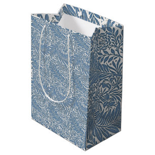 Sac Cadeau Moyen Floral Motif du 19ème siècle Bleu sur fond blanc