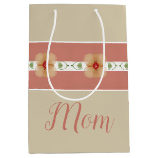 Sac Cadeau Moyen Floral Rose Et Orange