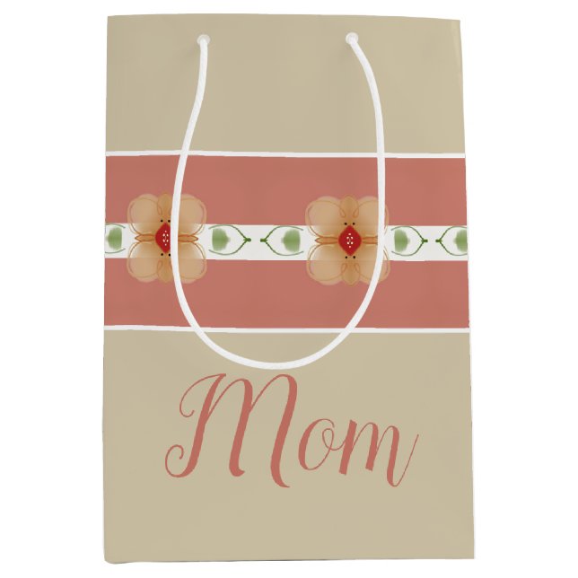 Sac Cadeau Moyen Floral Rose Et Orange (Devant)