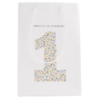 Sac Cadeau Moyen Floral Un premier Invitation d'anniversaire