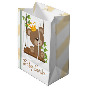 Sac Cadeau Moyen Flore à neige Prince Bear Baby shower garçon