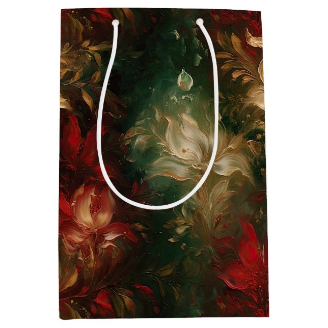 Sac Cadeau Moyen Flore rouge blanc vert (Devant)