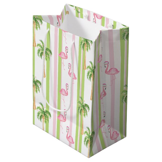 Sac Cadeau Moyen Florida Christmas Flamingo in Santa Hat (Devant Angle)
