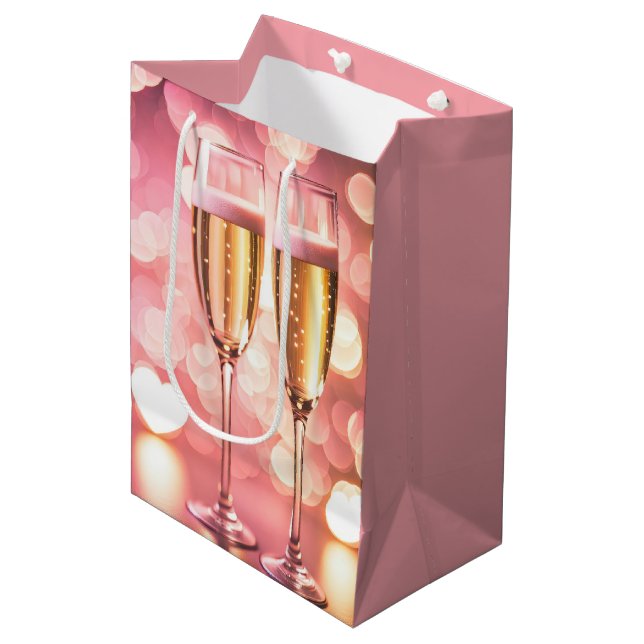 Sac Cadeau Moyen Flutes de Champagne Anniversaire (Devant Angle)