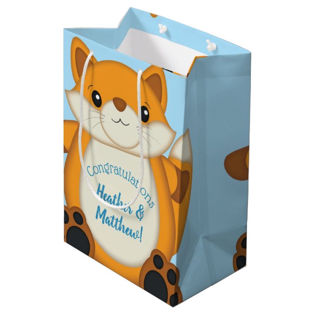 Sac Cadeau Moyen Fox Baby shower bleu (Dos Angle)