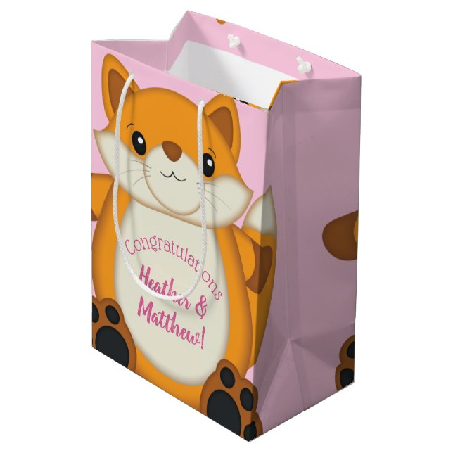 Sac Cadeau Moyen Fox Baby shower rose (Dos Angle)