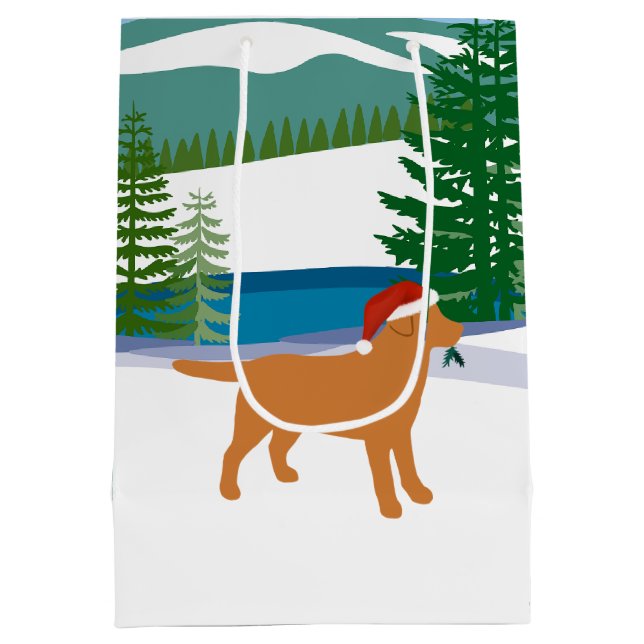 Sac Cadeau Moyen Fox Red Labrador Christmas Winter View (Dos)