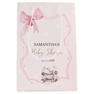 Sac Cadeau Moyen Fraise, Oie, Cadre à Nœud Papillon à Points Bébé S