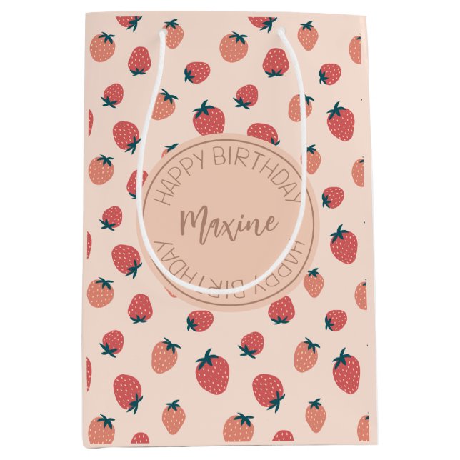 Sac Cadeau Moyen Fraises, fleurs et thème Motif Abstrait (Devant)