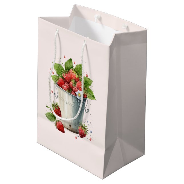 Sac Cadeau Moyen Fraises fraîches cuites dans un seau (Dos Angle)