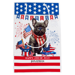 Sac Cadeau Moyen French Bulldog Happy 4 juillet Amérique patriotiqu