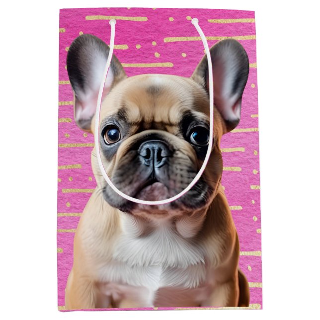Sac Cadeau Moyen French Bulldog Pink Party Sweet Puppy Dog (Devant)