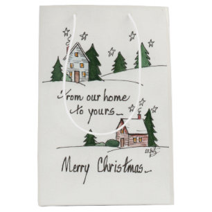 Sac Cadeau Moyen "From Our Home" Salutation Vintage Homes Aquarelle