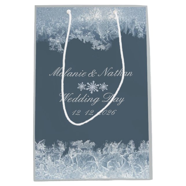 Sac Cadeau Moyen Frosted Blue Winter Wedding Custom (Devant)