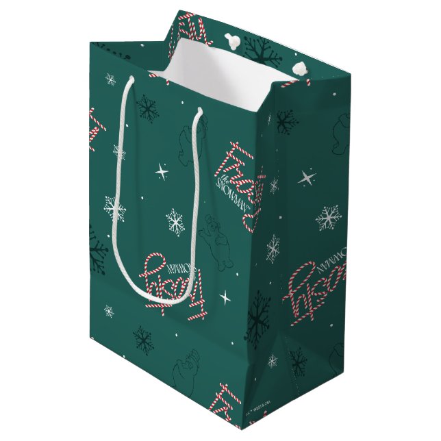 Sac Cadeau Moyen Frosty Snowman Green Snowflake Motif (Devant Angle)