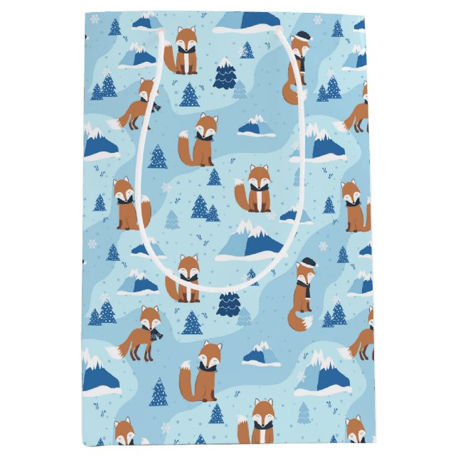 Sac Cadeau Moyen Frosty Winter Foxes (Devant)