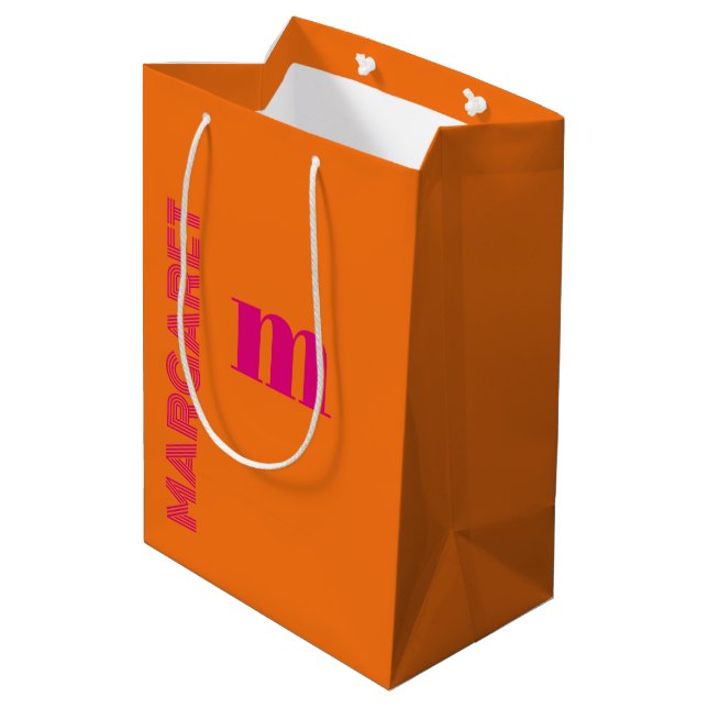 Sac Cadeau Moyen Fuchsia & orange custom initial name modern (Dos Angle)