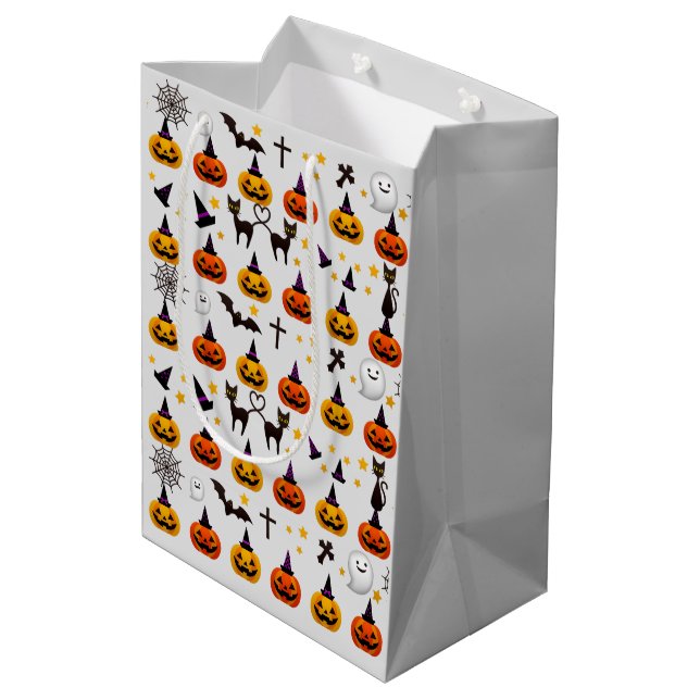 Sac Cadeau Moyen Fun Halloween Ghost Chat noir Orange JackOLantern (Dos Angle)