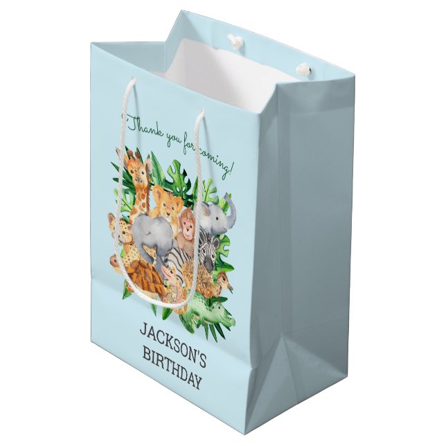 Sac Cadeau Moyen Fun Jungle Safari Animaux 1er Anniversaire Fête (Devant Angle)