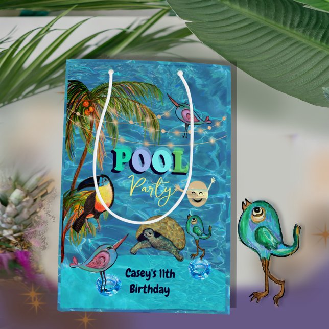 Sac Cadeau Moyen Fun Pool Party Tropical été (Summer Fun Pool Party Tropical Medium Gift Bag)