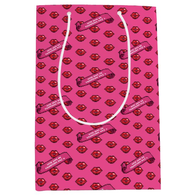 Sac Cadeau Moyen Fun Red Lips With Love On Valentine's Day Pattern (Devant)