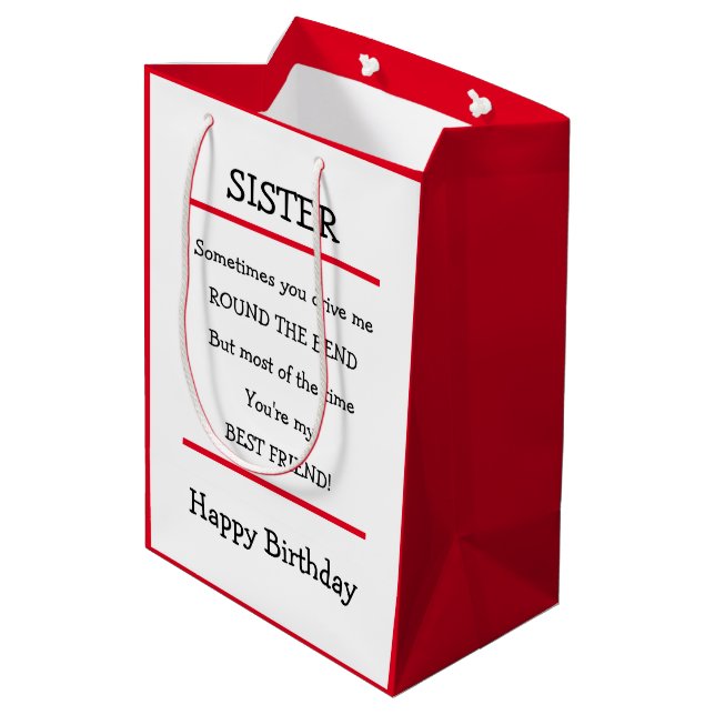 Sac Cadeau Moyen Funky Soeur Meilleur Ami Verse Carte Anniversaire (Dos Angle)