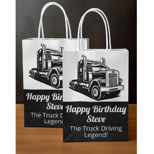 Sac Cadeau Moyen Funky Transport Semi Truck Driver Nom personnalisé