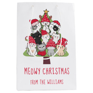 Sac Cadeau Moyen Funny Chat Arbre de Noël
