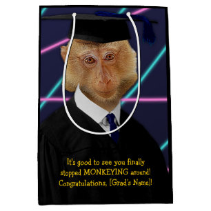 Sac Cadeau Moyen Funny Graduation Monkey Macaque Félicitations