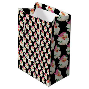 Sac Cadeau Moyen Funny Retro Noir Père Noël Visage cadeau de Noël