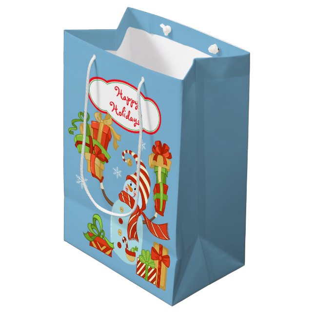 Sac Cadeau Moyen Funny Snowman avec forfaits cadeaux Noël (Devant Angle)