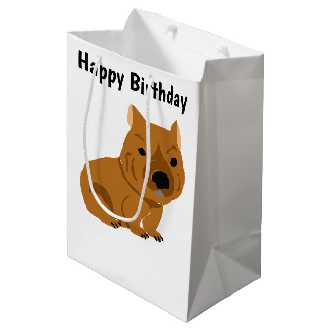 Sac Cadeau Moyen Funny Wombat Primitive Art (Devant Angle)
