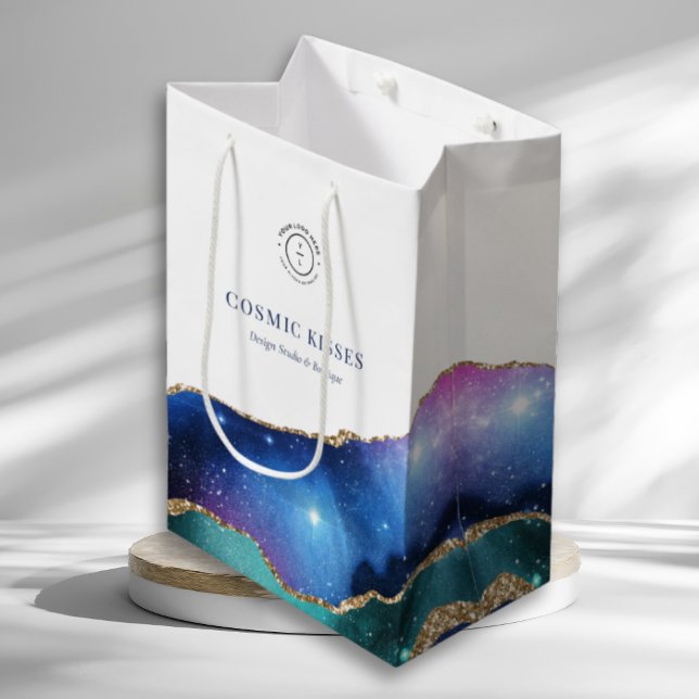 Sac Cadeau Moyen Galaxie moderne Vibrant Marque céleste logo blanc (Créateur téléchargé)