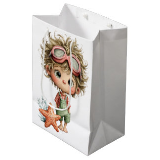 SAC CADEAU MOYEN GARÇONNET D'ÉTÉ ADORABLE AVEC ÉTOILE DE MER