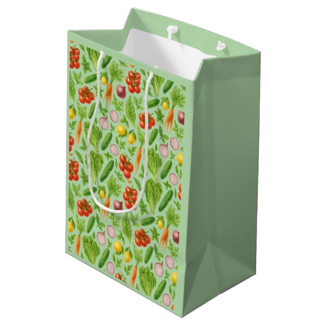 Sac Cadeau Moyen Garden-Fresh Veggies Gift Bag — Medium | Green (Dos Angle)