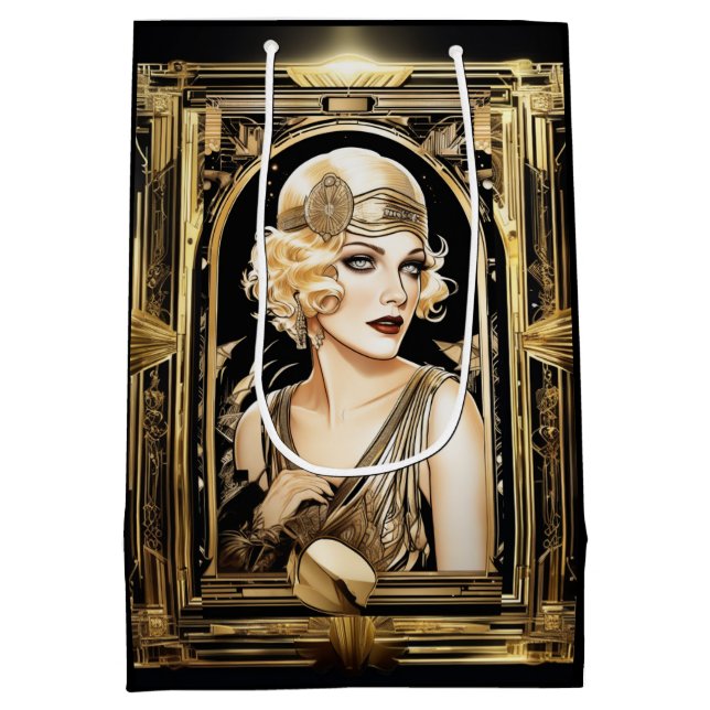 Sac Cadeau Moyen Gatsby flapper fille cheveux blonds 1920's party (Dos)