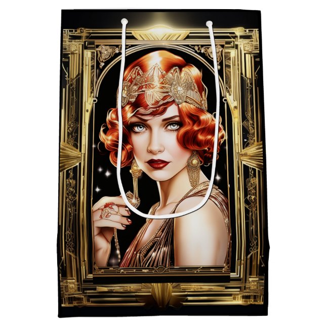 Sac Cadeau Moyen Gatsby flapper fille rousse 1920's party (Dos)