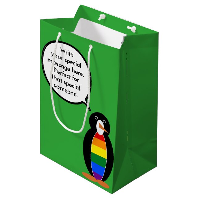 Sac Cadeau Moyen Gay pride Parler de Mme Penguin Personnalisée (Devant Angle)