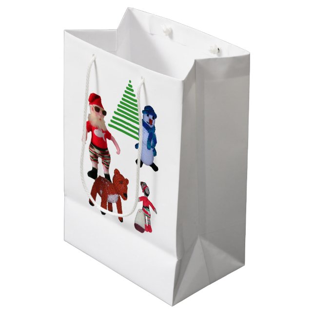 Sac Cadeau Moyen Gift Bag - Christmas Dolls and Holly (Devant Angle)