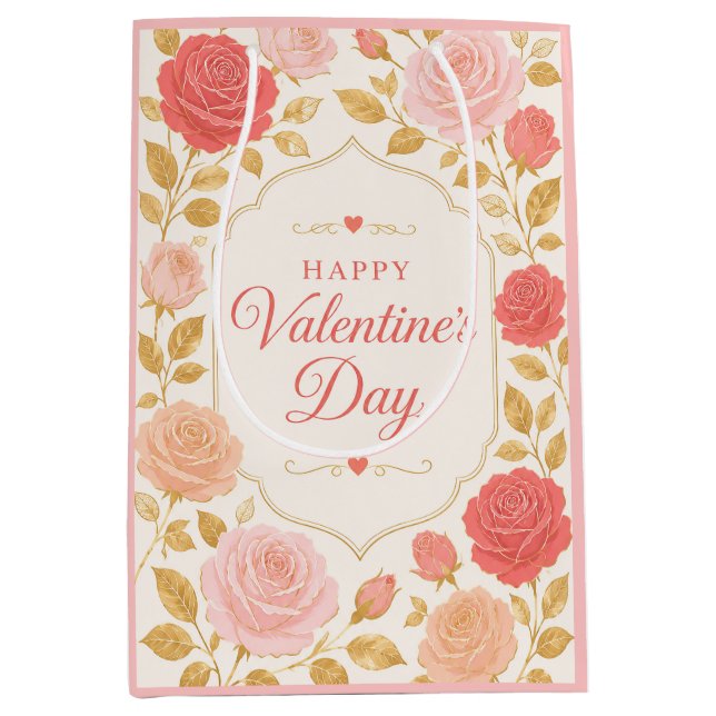 Sac Cadeau Moyen Gilded Rose Romance de la Saint-Valentin (Devant)