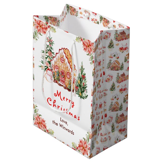 Sac Cadeau Moyen Gingerbread House Red Merry Christmas (Devant Angle)