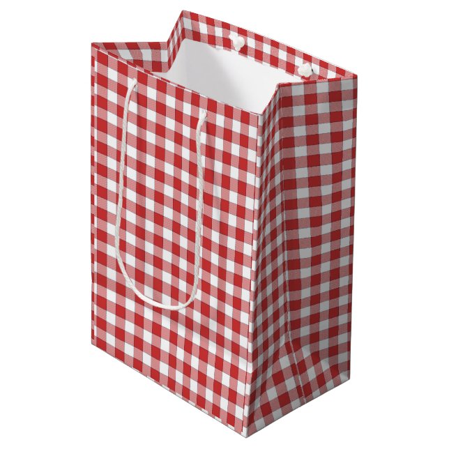 Sac Cadeau Moyen Gingham Pique-Nique à la Campagne (Devant Angle)