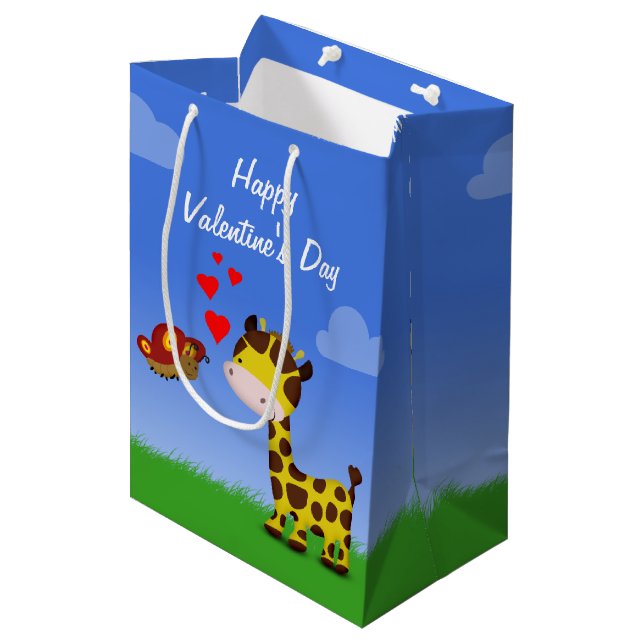 Sac Cadeau Moyen Giraffe et papillon Saint-Valentin (Devant Angle)