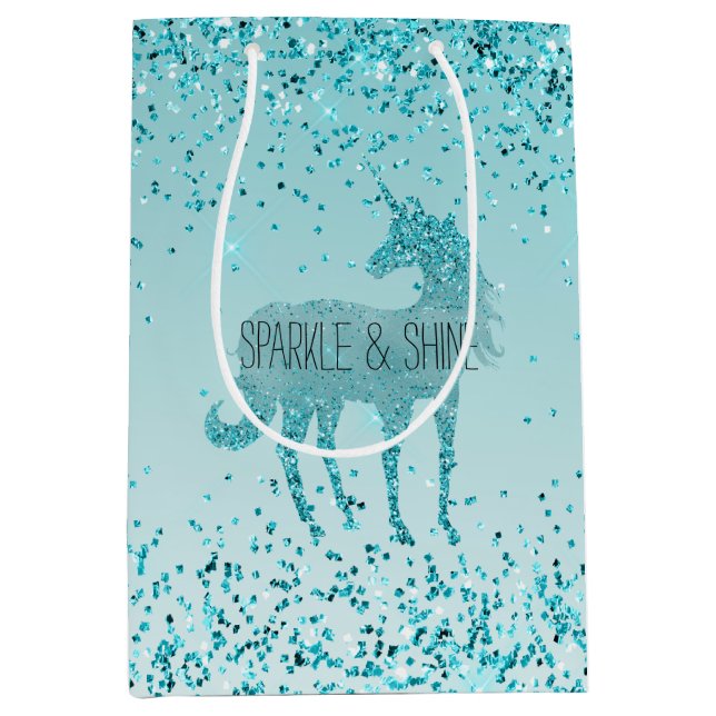 Sac Cadeau Moyen Girly Glitz Aqua Turquoise Parties scintillant Uni (Devant)