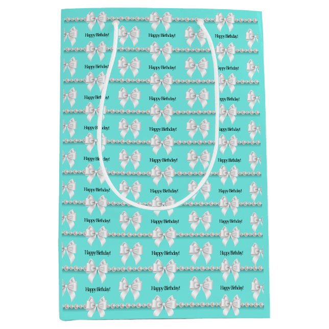 Sac Cadeau Moyen Glam Aqua Tiffany Theme Bougie Joyeux Anniversaire (Devant)