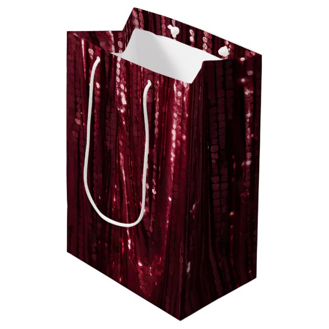Sac Cadeau Moyen Glam Burgundy Red Glitzy Mariage (Devant Angle)