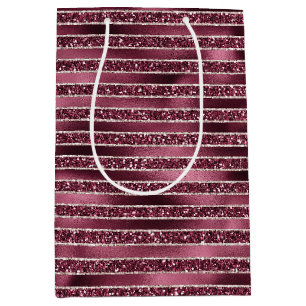 Sac Cadeau Moyen Glam Burgundy Rouge Rose Blush Parties scintillant