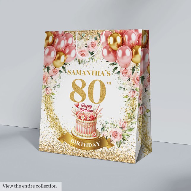 Sac Cadeau Moyen Glam Gold Numéro 80e fête d'anniversaire étincelle (Glam Gold Number 80th Birthday Party Sparkle Medium Gift Bag)