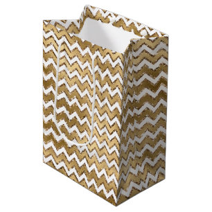 Sac Cadeau Moyen Glam Gold White Zigzag